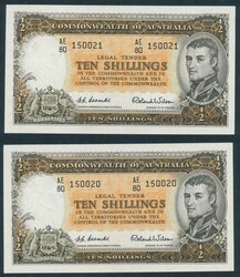 1954 10/- Coombs/Wilson Commonwealth Bank R16 consecutive pair ...