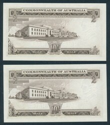 1954 10/- Coombs/Wilson Commonwealth Bank R16 consecutive pair ...