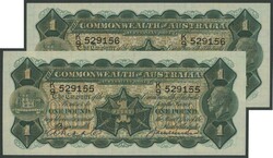 1927 KGV £1 Riddle/Heathershaw R26 consecutive pair serials 'K/9 ...