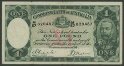 1933 KGV £1 Riddle/Sheehan R28 serial 'M/67 820487', fold and ...