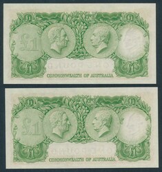 1953 QEII £1 Coombs/Wilson Commonwealth Bank R33 consecutive pair ...