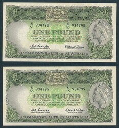 1961 QEII £1 Coombs/Wilson Reserve Bank R34a Dark Green Back ...