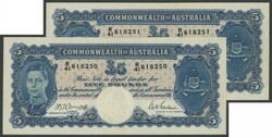 1941 KGVI £5 Armitage/McFarlane R46 consecutive pair serials 'R/41 ...