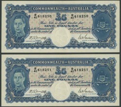 1941 KGVI £5 Armitage/McFarlane R46 consecutive pair serials 'R/41 ...