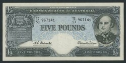 1961 £5 Coombs/Wilson Reserve Bank R50 serial 'TC/53 967141', light ...