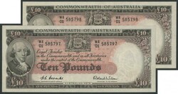 1954 £10 Coombs/Wilson Commonwealth Bank R62 consecutive pair ...