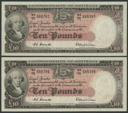 1954 £10 Coombs/Wilson Commonwealth Bank R62 consecutive pair ...
