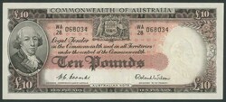 1954 £10 Coombs/Wilson Commonwealth Bank R62L Last Prefix serial ...