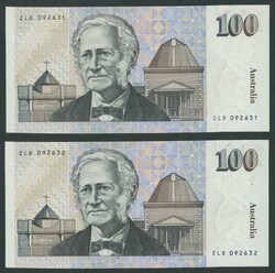 1992 $100 Fraser/Cole R613L consecutive pair Last Prefix serials 'ZLD ...