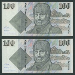 1992 $100 Fraser/Cole R613L consecutive pair Last Prefix serials 'ZLD ...