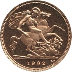 HALF-SOVEREIGN: 1982 Proof QEII Second Bust St George reverse, Marsh ...