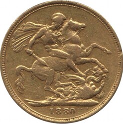 SOVEREIGN: 1880 QV Young Head St George reverse Long Tail, Marsh 91D, ...