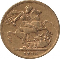 SOVEREIGN: 1884 QV Young Head St George reverse 'WW' Buried Short ...
