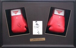 Johnny Famechon display comprising pair of signed gloves, window ...