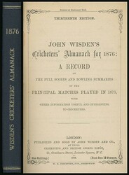 Wisden Cricketers Almanack for 1876 (13th Year), with original paper ...