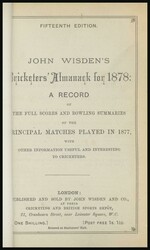 Wisden Cricketers Almanack for 1878 (15th Year), without paper ...