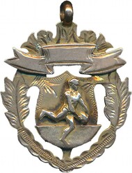 15ct gold fob depicting footballer on front, and engraved on reverse ...