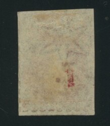 RED OVERPRINT: 'T.' on QV Perkins Bacon Large Star Wmk Rouletted 1/- ...