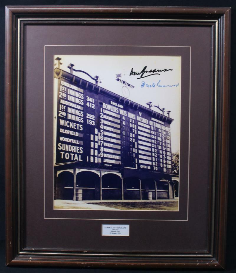 1932-33 Bodyline Series Adelaide Oval scoreboard photograph signed by ...