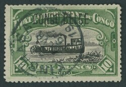 1909 'CONGO BELGE' Overprints on Pictorials 10f Paddle Steamer black ...