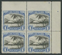 1932 Pictorials 4d Avarua as SG 103 block of 4 from the top right ...