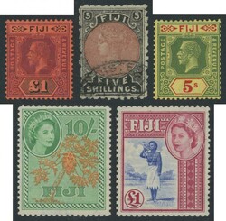 Mainly mint selection from 1882 QV 5/- dull red and black, 1912 KGV ...