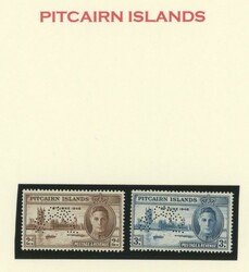 1946 Victory 2d brown & 3d blue with horseshoe 'SPECIMEN' punctures ...