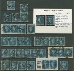 QV Line-Engraved Tuppence Blue selection including 1840 Imperf three ...