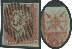 1841 QV Line-Engraved Penny Red Stars Imperforate 1d red-brown Blued ...
