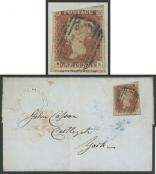 1841 QV Line-Engraved Penny Red Stars Imperforate 1d red-brown Blued ...