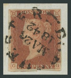 1841 QV Line-Engraved Penny Red Stars Imperforate 1d red-brown Blued ...