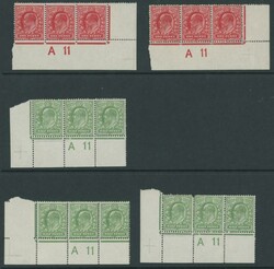 1911 KEVII Definitives Harrison Printings ½d green &amp; 1d red ...