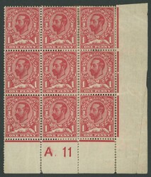 1912 KGV Downey Heads Imperial Crown Watermark check 1d carmine as SG ...