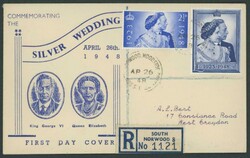 1948 Silver Wedding duo SG 493-4 tied to illustrated First Day Cover ...