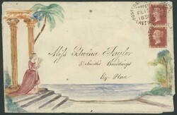 1859 (Feb 15) oversized envelope (182x120mm) hand-illustrated in ...