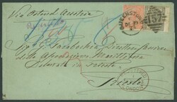 1873 (Dec 19) outer to Trieste endorsed "via Ostend [&amp;] Austria" ...