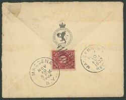 1902 (Oct 31) usage of Cunard Steamship Company envelope to New York ...