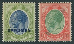1913-24 KGV Heads ½d to £1 set with 'SPECIMEN' overprints (the 1½d ...