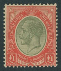 1913-24 KGV Heads £1 pale olive-green & red SG 17a (Scott 16 shade ...