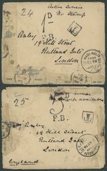 1896 two stampless On Active Service envelopes to London with ...