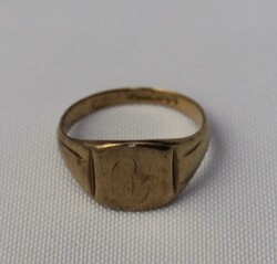 Gold 9ct signet ring (4.98g) size R, engraved; and thin cable ...