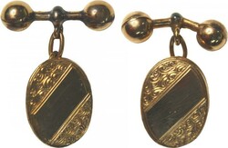Gold cufflinks (9ct 5g) un-engraved bar-ball toggles in case with ...