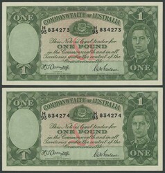 1942 KGVI £1 Armitage/McFarlane Dark Green Main Print R30a pair ...