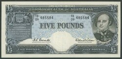 1954 £5 Coombs/Wilson Reserve Bank R50L Last Prefix serial 'TD/09 ...