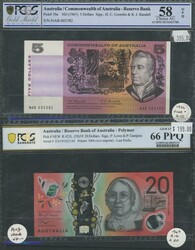 PCGS graded notes comprising 1967 $5 Coombs/Randall R202 '58 Choice ...