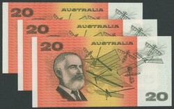 1989 $20 Phillips/Fraser R411 (x3) all prefix 'EXV', Uncirculated, ...