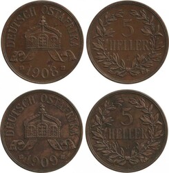 GERMAN EAST AFRICA: Coins 1908J & 1909J 5 heller KM 11, two year only ...