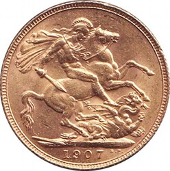 SOVEREIGN: 1907 KEVII St George reverse, Marsh 179, Spink 3969, EF.