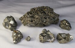 Iron Pyrite comprising large cluster piece (2.4kg), and six smaller ...