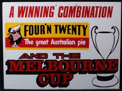 Advertising 'FOUR'N TWENTY' adverts on corflute (2), one showing a ...